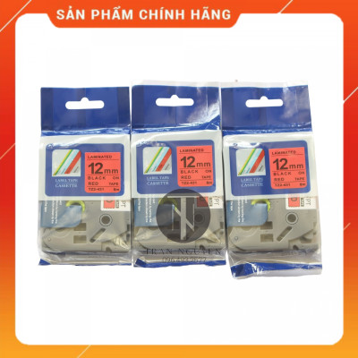 Nhãn In đa lớp Tz2-431 - Đen nền đỏ 12mm x 8m - Hàng nhập khẩu