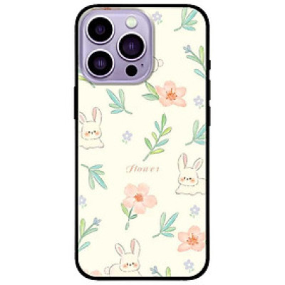 Ốp lưng cho iPhone 12 - iPhone 12 Pro - 12 Pro Max - 13 Mini - iPhone 13 - 13 Pro - 13 Pro Max - Hoạ Tiết Thỏ Hoa Hồng - Hàng Chính Hãng