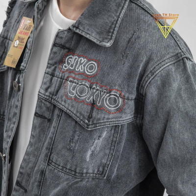 Áo khoác jean nam cơ bản kool ngầu xám thêu tokyo cao cấp