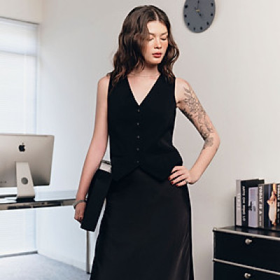 DOTTIE - Áo gi lê dáng Tailored - Đen - T1087