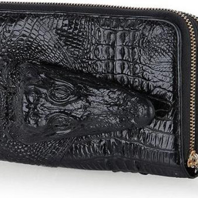 Ví nữ da cá sấu Huy Hoàng nhiều ngăn đầu cá sấu màu đen HT3725