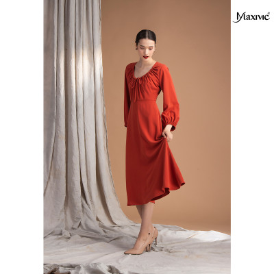 Đầm rút dây ở cổ màu gạch M012210029