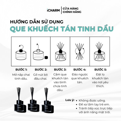 Que khuếch tán tinh dầu thơm phòng, spa, khách sạn 50ml, 100ml iCHARM hương nước hoa, khách sạn