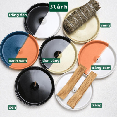Đĩa Hứng Nhang Thủ Công 3 Lành Bằng Gốm Tối Giản Màu Đối Xứng Phong Cách Thiền Nhật Đựng Tàn Nhang Giữ Sạch Bàn