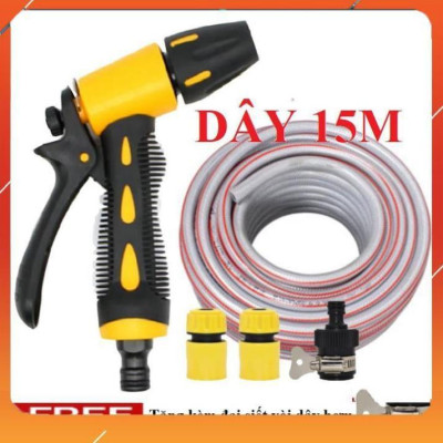 Vòi Xịt️Evoucher Bộ dây vòi xịt nước rửa xe, tưới cây , tăng áp 3 lần, loại 15m 206319 cút sập,nối nhựa đen+  đai