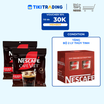 [Tặng bộ 2 ly thủy tinh] Combo 2 Bịch Cà phê đen hòa tan NESCAFE Café Việt (Túi 35 gói x 16g)