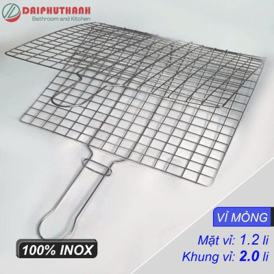 Vỉ Nướng Than Inox Vỉ Nướng Thịt Cá Dạng Kẹp - Độ dày 2 đến 3 li, mặt vỉ 30x24cm đan ca rô dày dặn