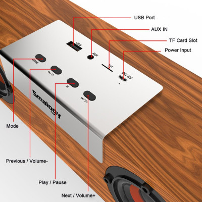 Loa Subwoofer không dây 5W * 4  bằng gỗ Soundbar Bluetooth 5.0 SMALODY SL-90H