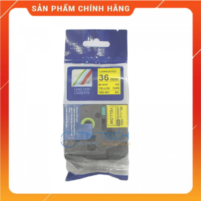 Nhãn In HZE-661 - Đen nền vàng 36mm x 8m - Dùng cho máy in BROTHER - AIMO - PUTY [Hàng nhập khẩu]