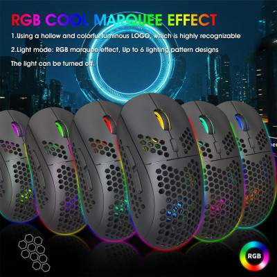 Chuột không dây ba chế độ HXSJ T90 BT 3.0 + 5.0 + 2.4G Đèn chiếu sáng RGB với DPI có thể điều chỉnh Màu đen