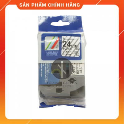 [Combo 5 hộp] Nhãn In đa lớp Tz2-151 - Đen nền trong 24mm x 8m - Hàng nhập khẩu