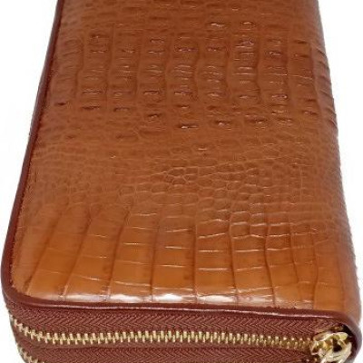 Ví nữ da cá sấu Huy Hoàng nhiều ngăn đầu cá sấu màu nâu đỏ HT3728
