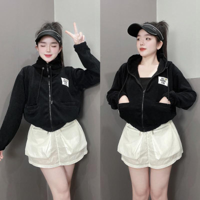 Áo khoát của nữ Thun Gân Thêu Mặt Cười 4 Túi thời trang ngộ nghĩnh-A2075