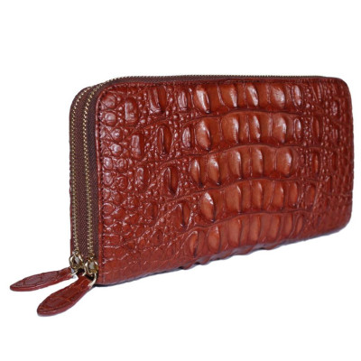 HC3739 - Ví nữ da cá sấu Huy Hoàng nhiều ngăn gai cầm tay màu nâu đỏ