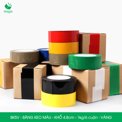 BK5V - 3 cuộn băng keo màu khổ 4.8cm loại 1kg/6 cuộn - Vàng - Băng keo, băng dính đóng hàng