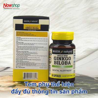 Ginkgo Biloba 125mg Mason Natural Hộp 60 viên giúp hoạt huyết dưỡng não giảm đau đầu chóng mặt