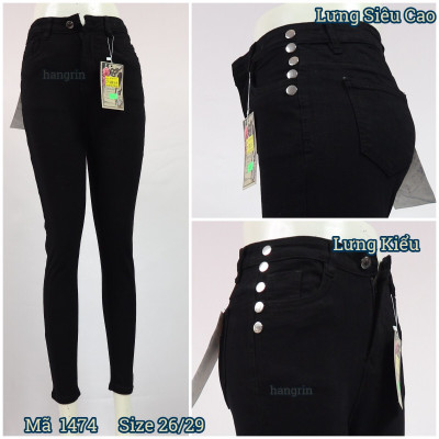 Quần Jean Nữ Lưng Cao Màu Đen Tuyền Lưng Kiểu  Size 26 -29