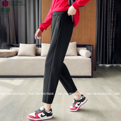 Quần baggy nữ Hiền Trần BOUTIQUE chất liệu mỳ nỉ mềm ấm đai chữ D mặc thu đông