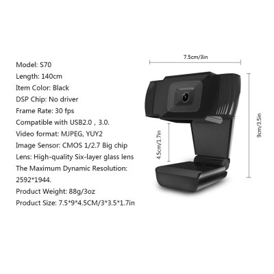 HXSJ S70 HD Webcam Autofocus Web Camera 5 Megapixel support 720P 1080 Video Call