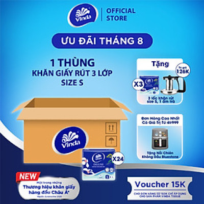 [MUA 1 THÙNG KHĂN RÚT SIZE S TẶNG 3 LỐC SIZE S + ẤM TRÀ] Khăn giấy rút cao cấp Vinda Deluxe 3 lớp 50 tờ size S (4 Gói)