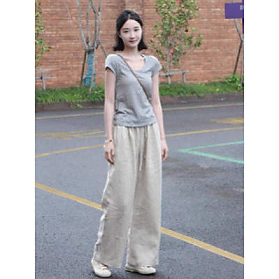 Quần suông nữ form rộng, cùng với thiết kế bo chun có dây rút tạo cảm giác cực kì thoải mái QD09