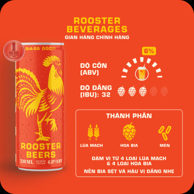 Bia thủ công | Rooster Beers Pale (Bia Gà Pale) Thùng 10 Lon cao Sleek can 330ml