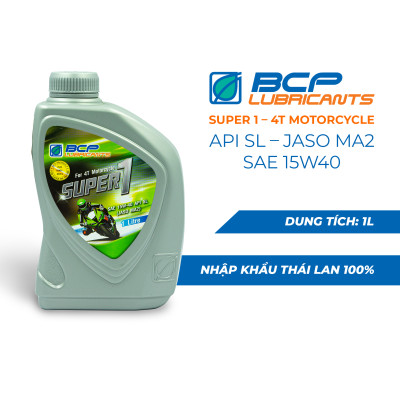 Combo 2 Chai Nhớt Xe Số BCP Super 1 SAE 15W40, API SL, JASO MA (1 Lít / Chai)