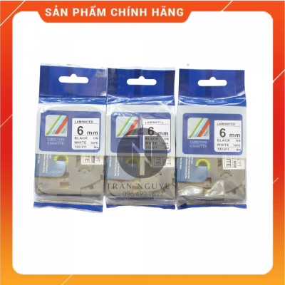 Nhãn In Brother Tz2-211 [Combo 5 hộp] Đen nền trắng 6mm x 8m - Hàng nhập khẩu