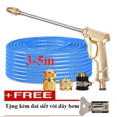 Bộ dây vòi xịt nước rửa xe, tưới cây .tăng áp 3 lần,loại 3m,5m 206701-3 đầu đồng,cút đồng nối đồng nhựa+ tặng đai