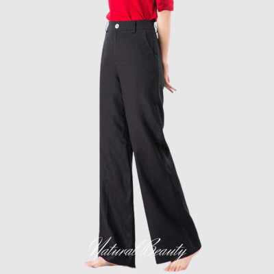 Quần dài nữ suông chất liệu linen mát mẻ , quần có khóa trước và chun sau dễ mặc và dễ phối đồ QD07