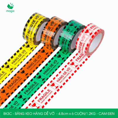 BK3C - Băng keo HÀNG DỄ VỠ màu cam đen khổ 4.8 cm - Băng dính niêm phong - 3 cuộn