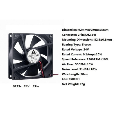 1 Pieces Gdstime DC 24V 2Pin 90mm 92mm x 25mm Brushless CPU Computer Case Cooling Fan 92x92x25mm Exhaust Heatsink Cooler 9225