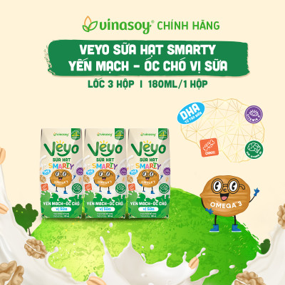 Thùng Veyo Sữa hạt SMARTY Yến mạch - Óc chó vị sữa (30hộp x 180ml)