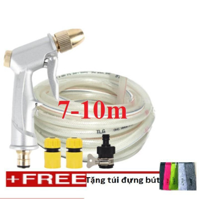 Bộ dây vòi xịt nước rửa xe,tưới cây .tăng áp 3 lần,loại 7m,10m 206701 đầu đồng, cút,nối nhựa đ+tặng túi đựng bút
