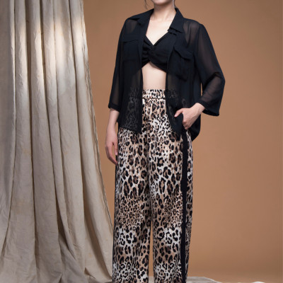 Quần beo lụa cát form suông đắp chiffon dọc LM112431 [BST Da Beo]