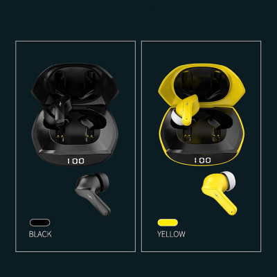 Tai nghe Ajazz A1 TWS BT5.0 thiết kế tiện dụng cho chơi game, thể thao,Điều khiển cảm ứng trên màn hình hiển thị kỹ thuật số - Màu vàng