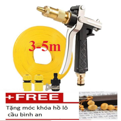  Bộ dây vòi xịt nước rửa xe,tưới cây . tăng áp 3 lần,loại 3m,5m 206236 đầu đồng,cút,nối nhựa đen+ tặng móc khoá