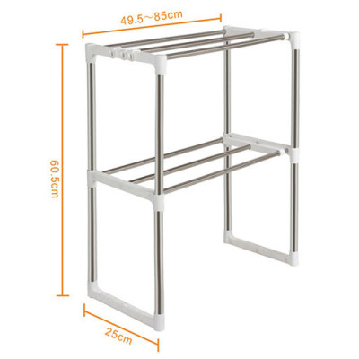 Kệ để lò vi sóng, kệ nhà bếp 2 tầng đa năng, kệ đựng gia vị có móc treo ở các góc, tiết kiệm không gian 64x25x45cm - Hàng chính hãng 