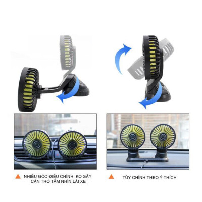 Quạt Đôi, Quạt Mini 360 Độ Công Suất Lớn, Để Trong Ô Tô, Để Bàn Làm Việc Siêu Tiện Ích