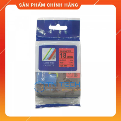 Nhãn In HZE-441 - Đen nền đỏ 18mm x 8m - Dùng cho máy in BROTHER - AIMO - PUTY [Hàng nhập khẩu]