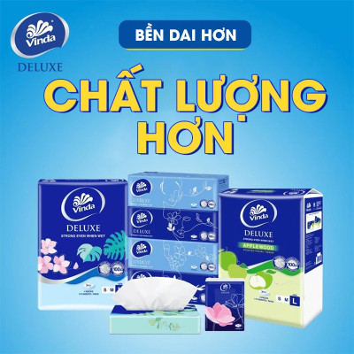 [MUA 3 LỐC KHĂN RÚT SIZE L TẶNG 3 GÓI KHĂN RÚT SIZE M+ 1 MÓC KHÓA] Khăn giấy rút cao cấp Vinda Deluxe 3 lớp 110 tờ size L (4 Gói)