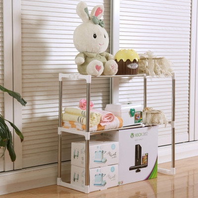 Kệ để lò vi sóng, kệ nhà bếp 2 tầng đa năng, kệ đựng gia vị có móc treo ở các góc, tiết kiệm không gian 64x25x45cm - Hàng chính hãng 