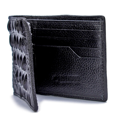 HJ2210 - Bóp nam Huy Hoàng da cá sấu gai lưng màu đen