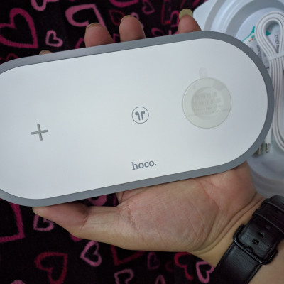 Đế sạc Hoco CW24 nhanh không dây 10W 3 IN 1 - dock sạc không dây Qi cho iphone samsung andoird tai nghe thông minh - hàng chính hãng