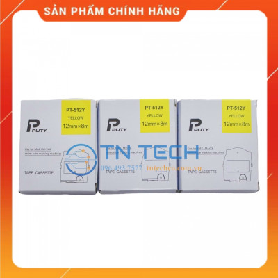 Nhãn in MAX PT-512Y - Chữ đen nền vàng 12MM x 8M - Dùng cho máy in ống MAX [Hàng nhập khẩu]
