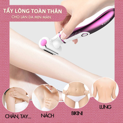 Máy tẩy lông đa năng 4in1 Kemei KM-6714 gồm 4 đầu thay thế chuyên dụng cạo lông toàn thân, tỉa lông mũi - Chính hãng