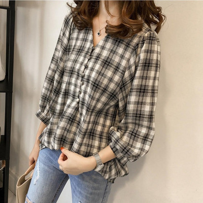 Áo kiểu nữ,áo đũi nữ dài tay thiết kế kẻ caro ALE14