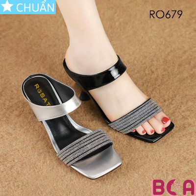 Sandal nữ quai ngang đính đá cao 6 phân RO679 ROSATA tại BCASHOP gót nhỏ tôn dáng, tôn da vừa sang trọng vừa thời trang