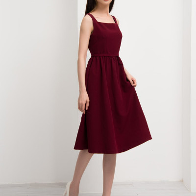 Đầm Lụa Xòe Midi 2 Dây Cổ Vuông Maxivic, La Mộc - LM72146