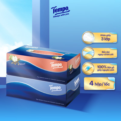 [COMBO 2 HỘP] Khăn giấy rút cao cấp Tempo - 4 lớp bền dai, an toàn cho da - Thương hiệu Đức
